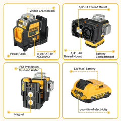 2026 DEWALT DW089LG 12 Lines Laser Level 360 Self-Leveling Laser Level Horizontal and Vertical 12V Battery Tool Cross Line